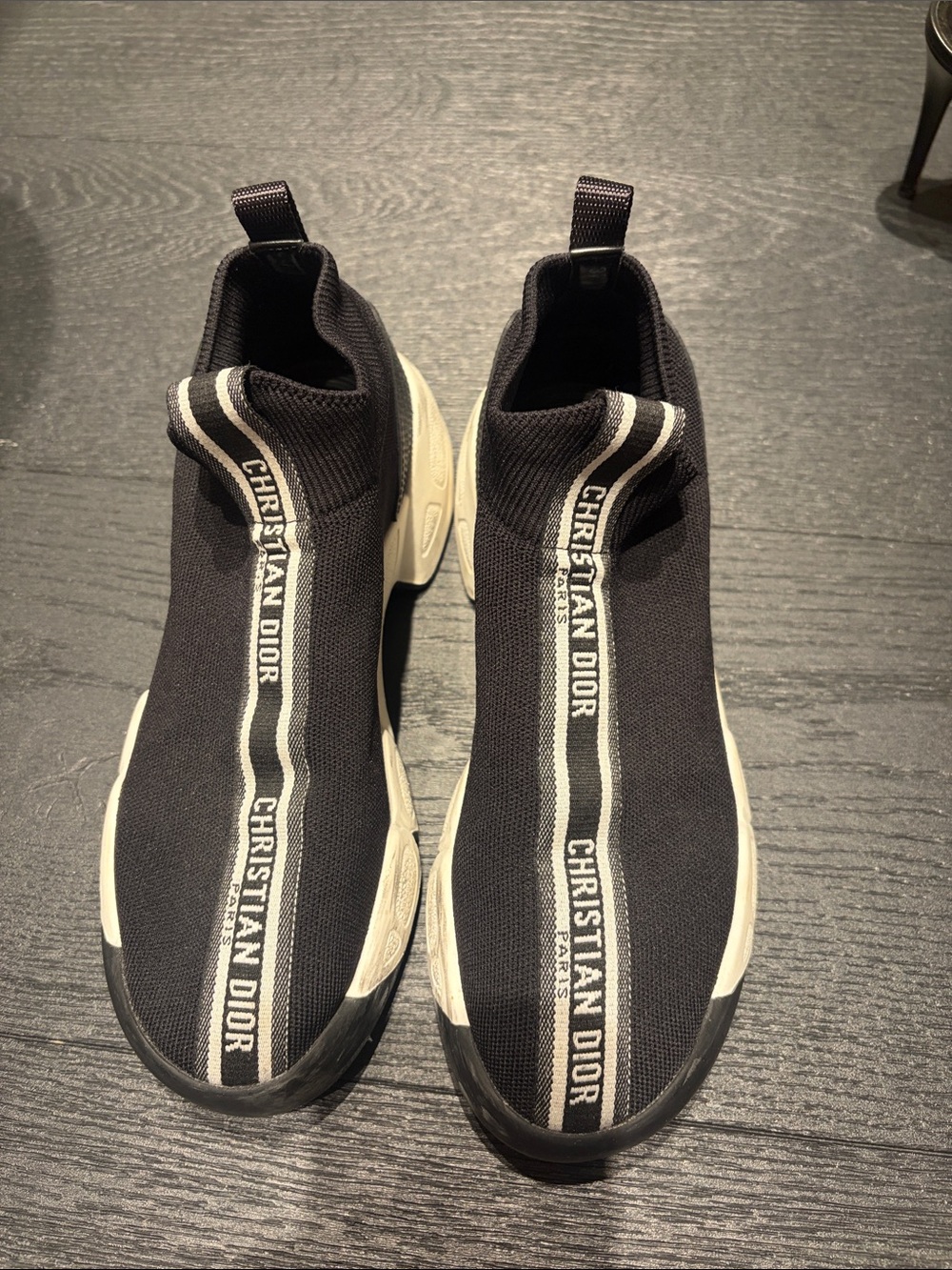Dior Black Knit Sock Sneakers with White Stripe